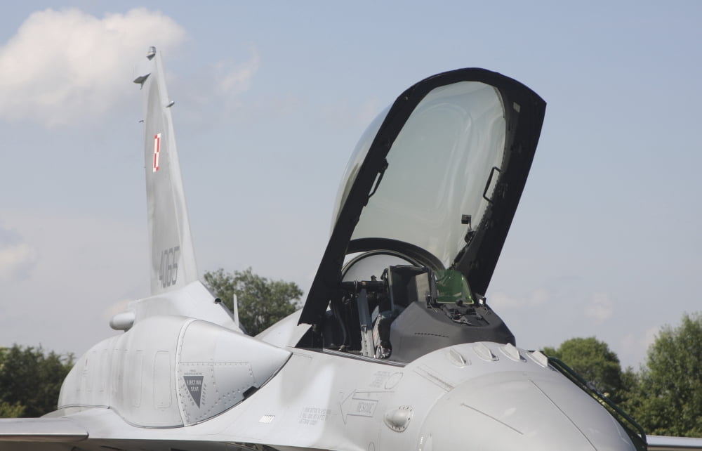 Close-up of the cockpit and conformal fuel tanks on a Polish F-16C Block 52 Canvas Art - Timm ZiegenthalerStocktrek Images (18 x 12)