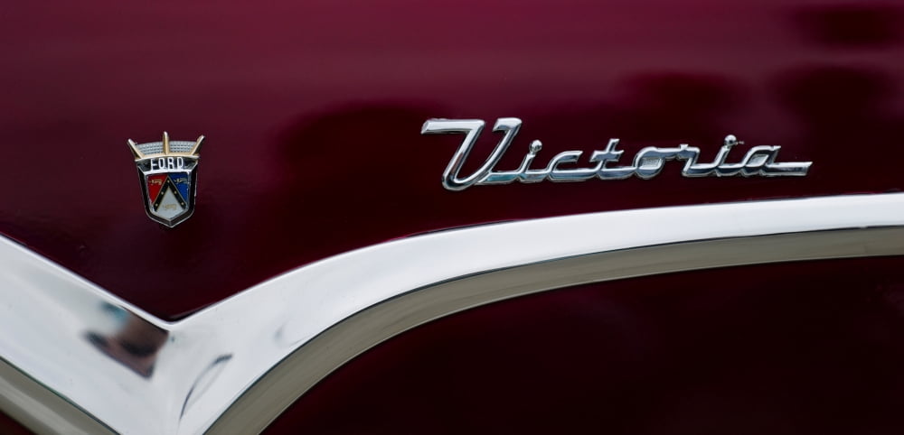 Close-up of the logo of Ford Victoria car Culver City Los Angeles County California USA Canvas Art - Panoramic Images (25 x 12)