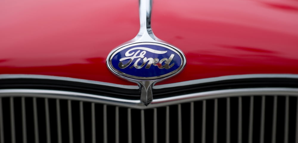 Close-up of the logo of Fords car Culver City Los Angeles County California USA Canvas Art - Panoramic Images (19 x 9)