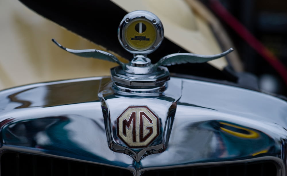 Close-up of the logo of MGs car Culver City Los Angeles County California USA Canvas Art - Panoramic Images (40 x 24)