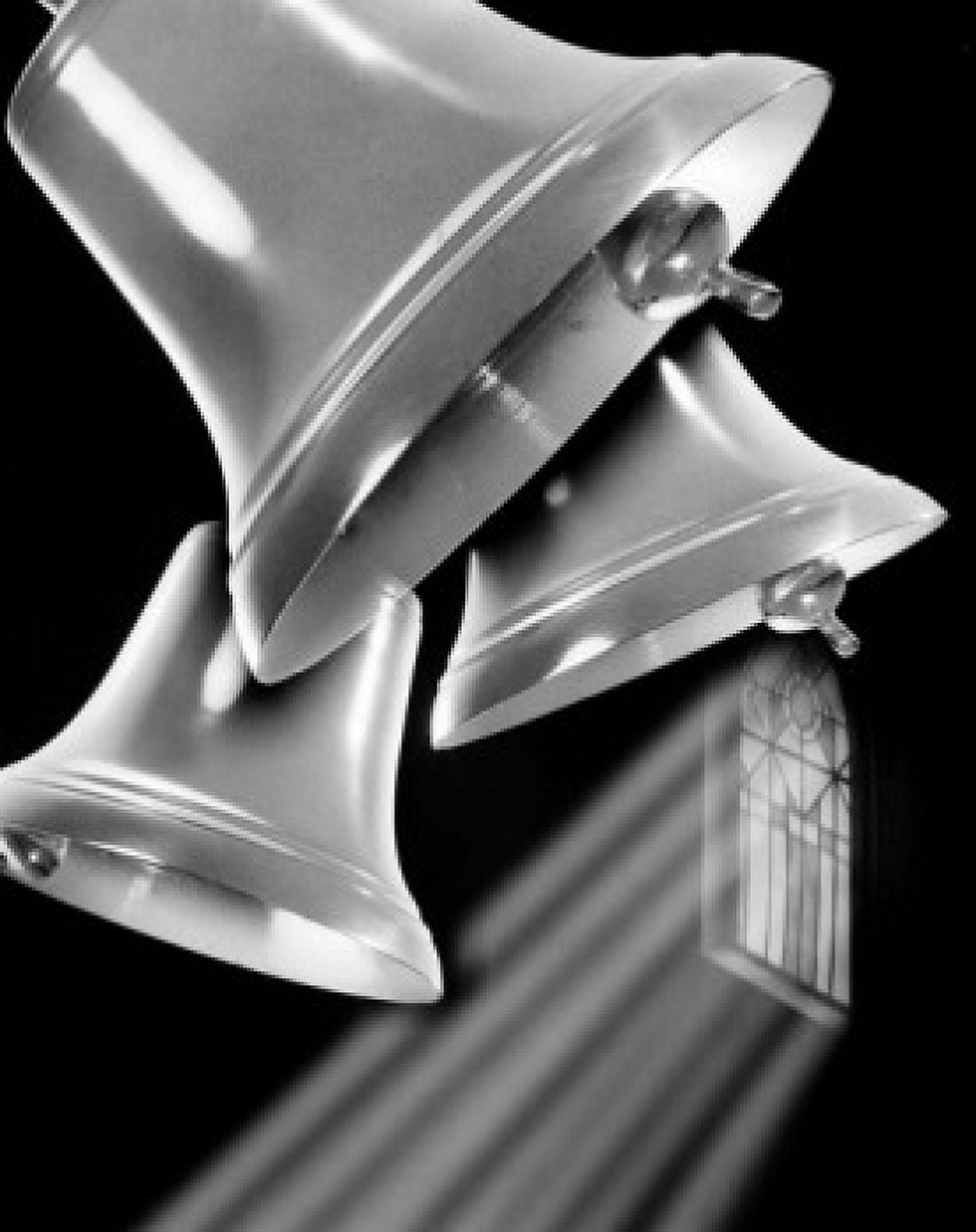 Close-up of three Christmas bells with light beams coming out from window Canvas Art - (24 x 36)