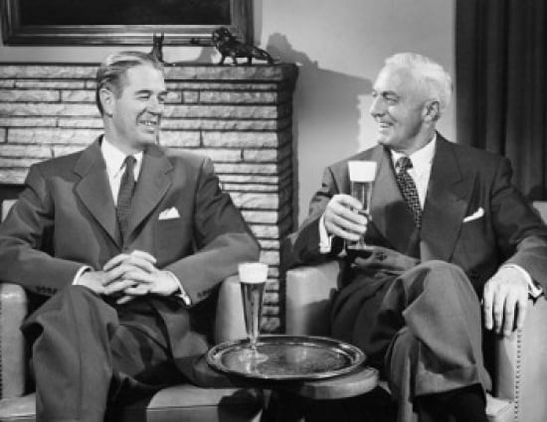 Close-up of two mature men sitting together and drinking beer Canvas Art - (18 x 24)