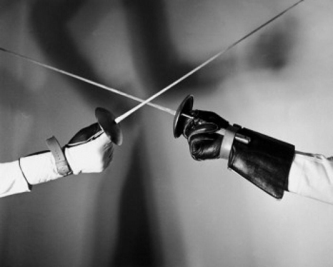 Close-up of two persons hands fencing Canvas Art - (18 x 24)