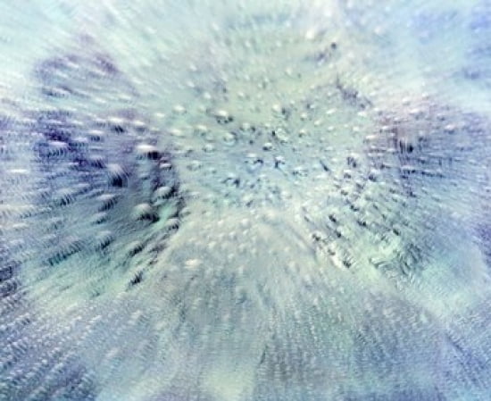 Close up of water droplets on pale blue glass Canvas Art - Panoramic Images (24 x 20)