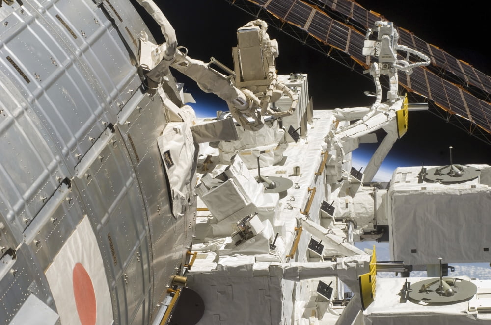 Close-up view of components of the International Space Station Canvas Art - Stocktrek Images (34 x 23)