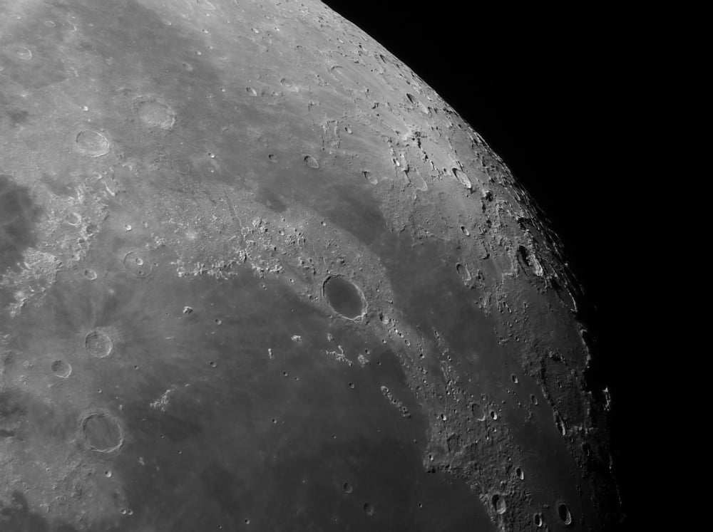 Close-up view of the moon showing impact crater Plato Canvas Art - Rolf GeissingerStocktrek Images (17 x 13)