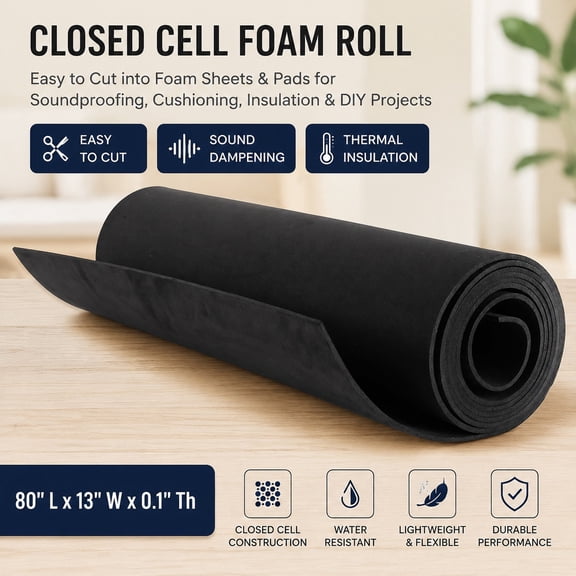 Closed Cell Foam Roll 1/8" Thick x 13" Wide x 80" Long, Easy to Cut for Sound Insulation, Cushioning, DIY Crafts and Pads