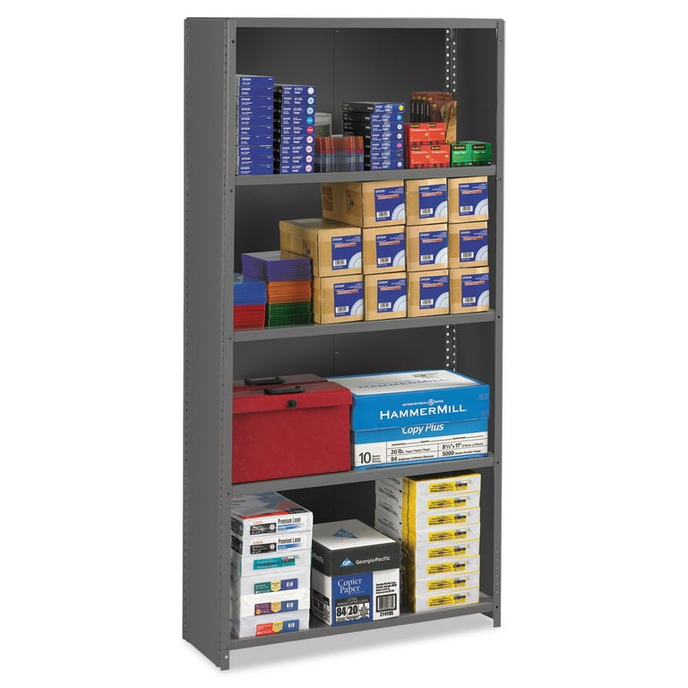 Closed Commercial Steel Shelving, Five-Shelf, 36w x 24d x 75h, Medium Gray