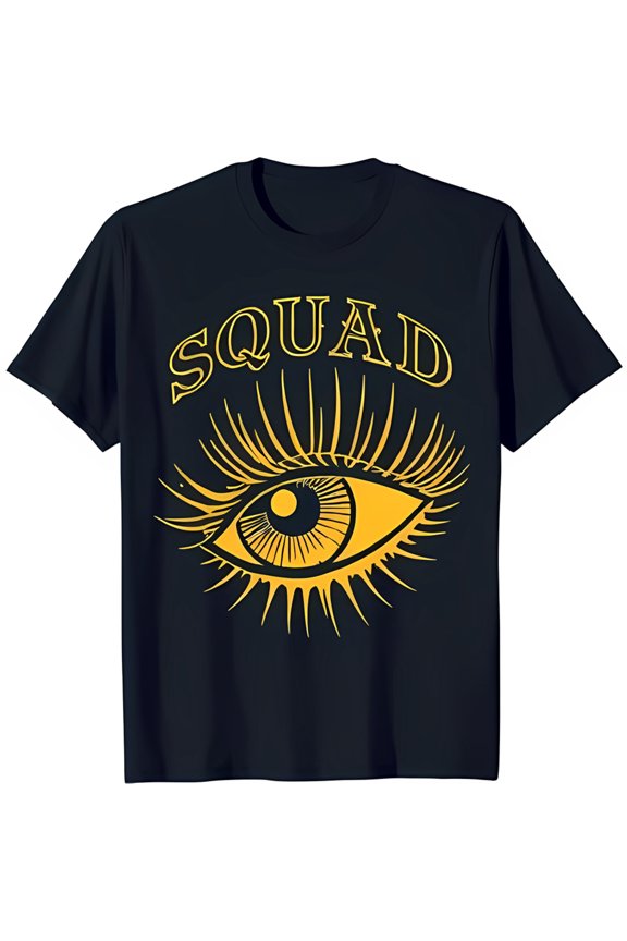 Closed Eye Graphic T-Shirt for Women Yellow SQUAD Design on Blue