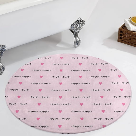 Closed Eyes And Pink Hearts Round Carpet Circle Rug Outdoor Patio Area Rug Washable Large Area Rugs Hallway Room Decor Fitness Mats