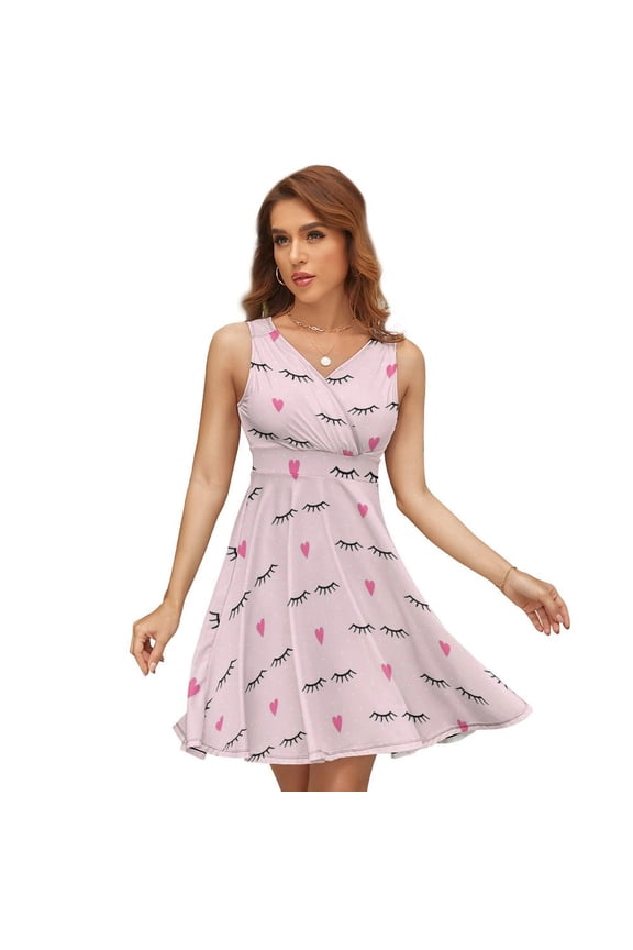 Closed Eyes And Pink Hearts Sundress Sleeveless Dress Summer Women Clothes Dress for Women Dresses