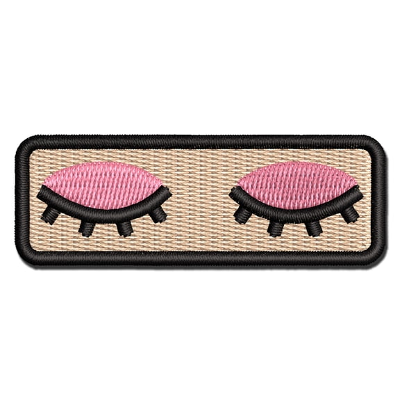 Closed Eyes Sleeping Eyelashes Pair Applique Multi-Color Embroidered Iron-On Patch - 2.0 Inch Mini