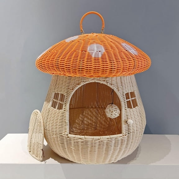 Closed Going Out Home Dual-use pet nest Rattan nest Cute cat nest Dog Kennel Anti-Rattan Mushroom House Raised Cat Bed Rattan Cat Bed Cat Basket Bed Dog House Dog Bed