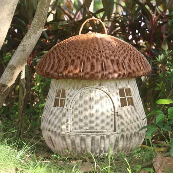 Closed Going Out Home Dual-use pet nest Rattan nest Cute cat nest Dog Kennel Anti-Rattan Mushroom House Raised Cat Bed Rattan Cat Bed Cat Basket Bed Dog House Dog Bed