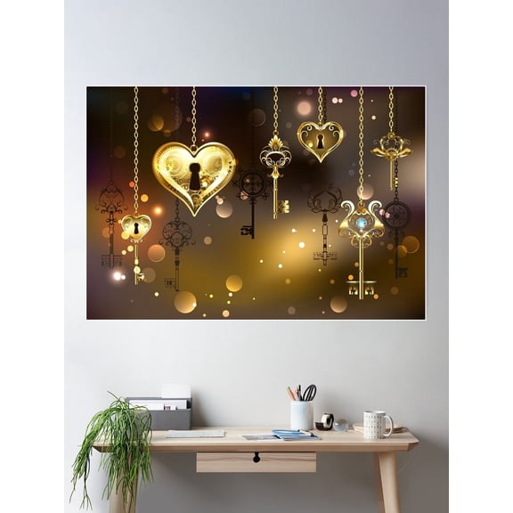 Closed Heart With Keys Poster Wall Art, Modern Wall Decor For Living Room Bedroom, 8x12 UNFRAMED