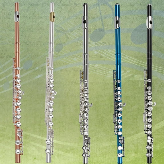 Closed Hole C 16 Keys Flute with Rose Gold Body and Silver Plated Keys for Beginners to Advanced Players - Includes Cleaning Kit and Carrying Bag