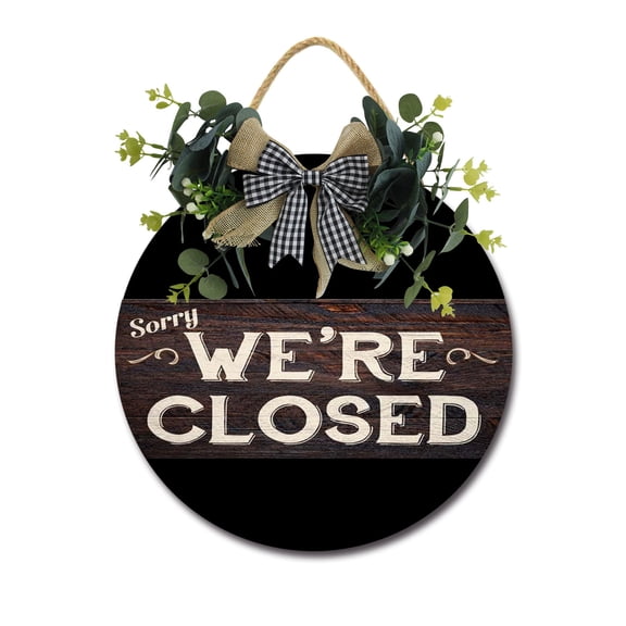 We're Closed Sign Farmhouse Wood Sign Front Porch Decor Rustic Wooden Sign Wall Decor Hanging Wooden Decorations with Bow-Knot for Home Porch Wall Door, 12 x 12 inch