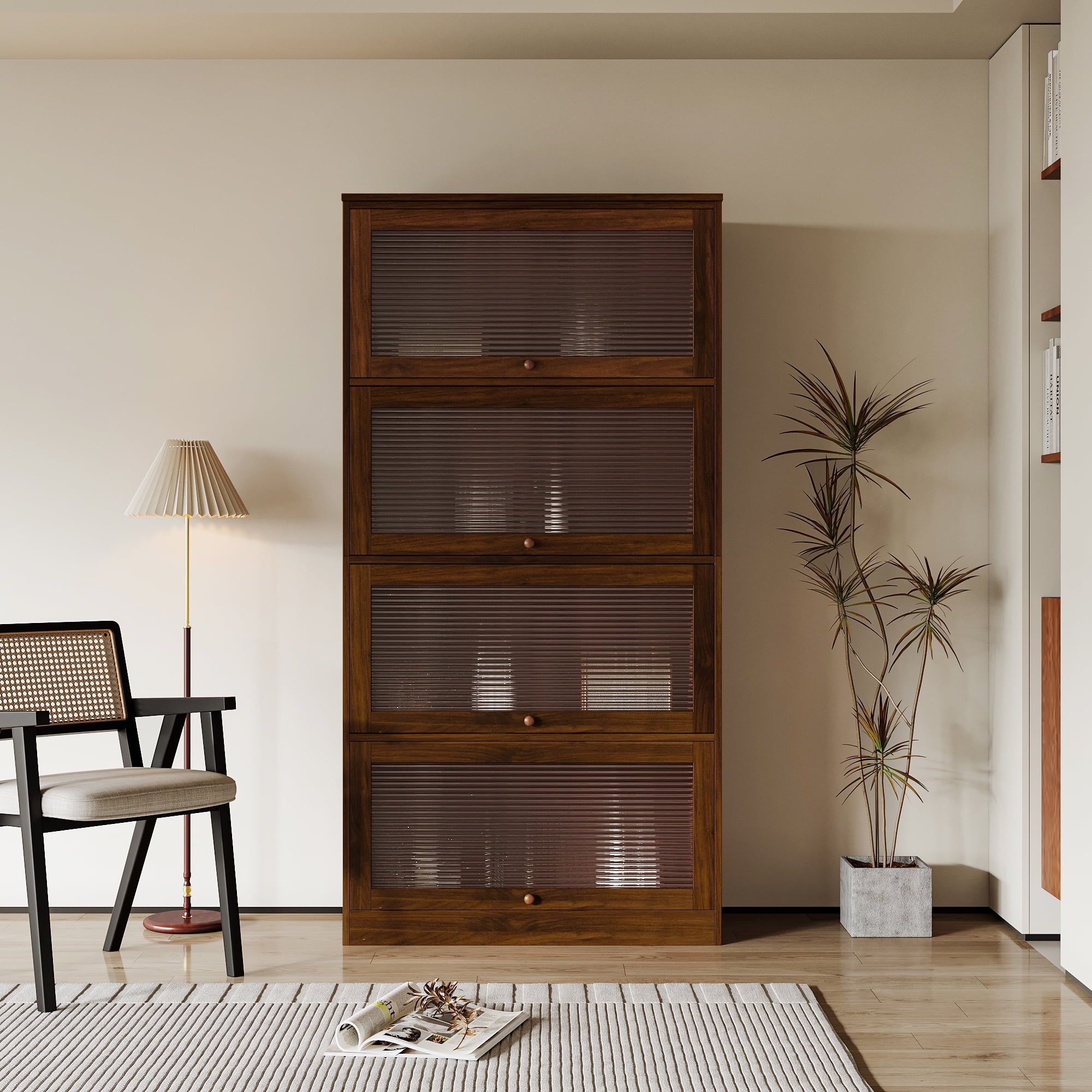 Closed Standard Bookcase With Transparent Glass Doors, 4-Tier Floor-to-Ceiling Showcase Storage ...