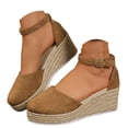 thumbnail image 1 of Closed Toe Espadrilles for Women Platform Wedge Sandals Comfortable Suede Ankle Strap Dressy Wedges Heels Brown Size 7, 1 of 7