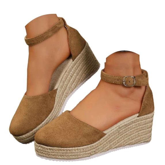 Closed Toe Espadrilles for Women Platform Wedge Sandals Comfortable Suede Ankle Strap Dressy Wedges Heels Brown Size 7