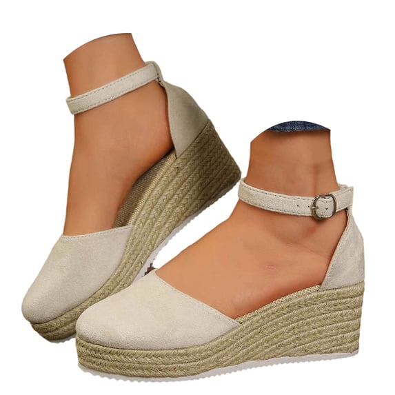 Closed Toe Espadrilles for Women Platform Wedge Sandals Comfortable Suede Ankle Strap Dressy Wedges Heels White Size 7.5