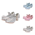 thumbnail image 1 of Closed Toe Heels Sandals for Toddler Girls, Wedding Party Dress Shoes with Sequins Bow, Flower Girl Low Heel Princess Dress Up Shoes, 1 of 9