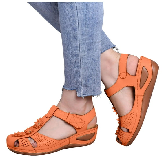 Closed Toe Orthopedic Wedge Sandals for Women 2025 Beach Comfortable Flower Walking Dress Summer Shoes