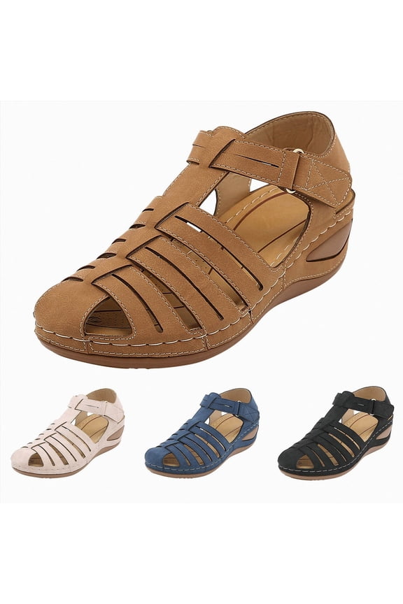 Closed Toe Sandals for Women 2026 Wedge Ankle Strap Fisherman Shoes with Arch Support Platform Orthopedic Wide Width Summer Casual Driving Shoes Beige Size 7.5