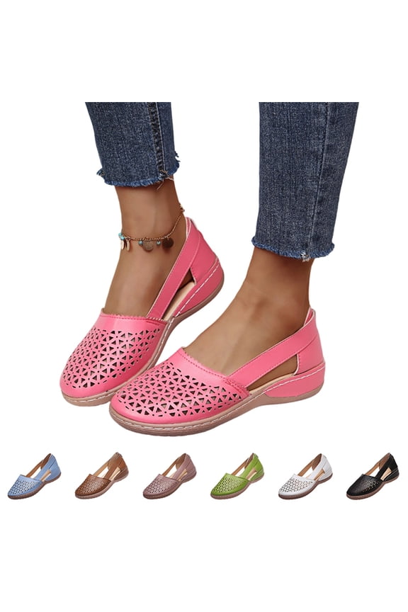 Closed Toe Sandals for Women, Arch Support, Wide Width Dressy Summer Flat Fisherman Sandals, Slip On Walking Shoes for Travel, Vacation, Beach, Office, Errands, Casual Daily, 43