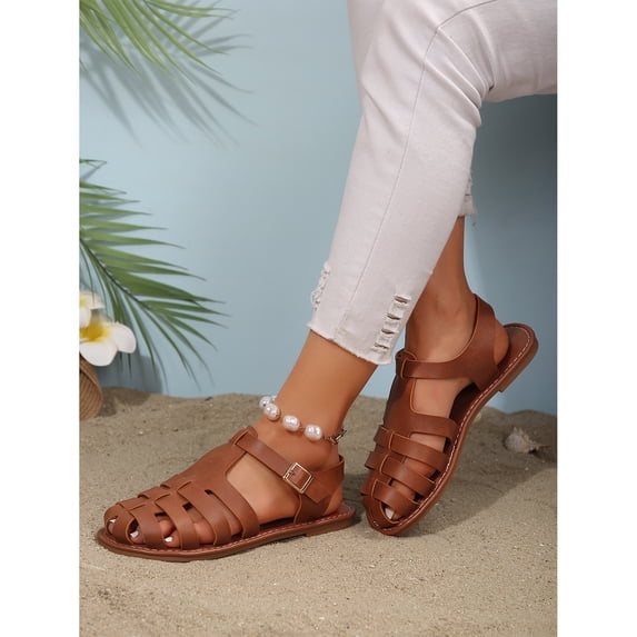 Closed Toe Sandals Women, Comfortable Fisherman Sandal for Womens Wide Width Summer Dressy Wedge with Adjustable Strap Brown 37