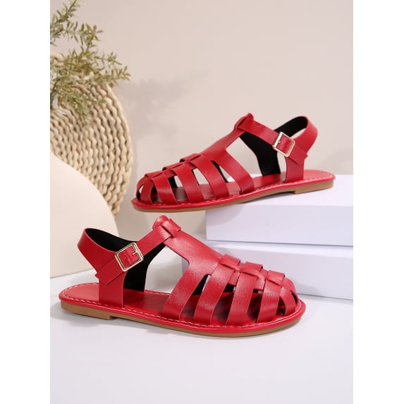 Closed Toe Sandals Women, Comfortable Fisherman Sandal for Womens Wide Width Summer Dressy Wedge with Adjustable Strap Red 36