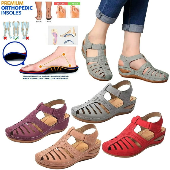 Closed Toe Sandals Women Orthopedic Wedge Sandals Hollow Out Platform Gladiator Sandals Dressy Summer Beach Shoes