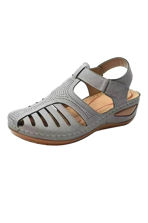 Women’s Closed Toe Anti Slip Gladiator Sandal, Heel Height 3.5cm Gray, 7