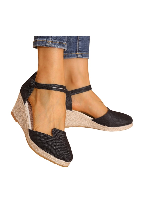 Closed Toe Sandals for Women 2026 Platform Wedges Slingback Slip on with Adjustable Ankle Strap Walking Shoes Black Size 8