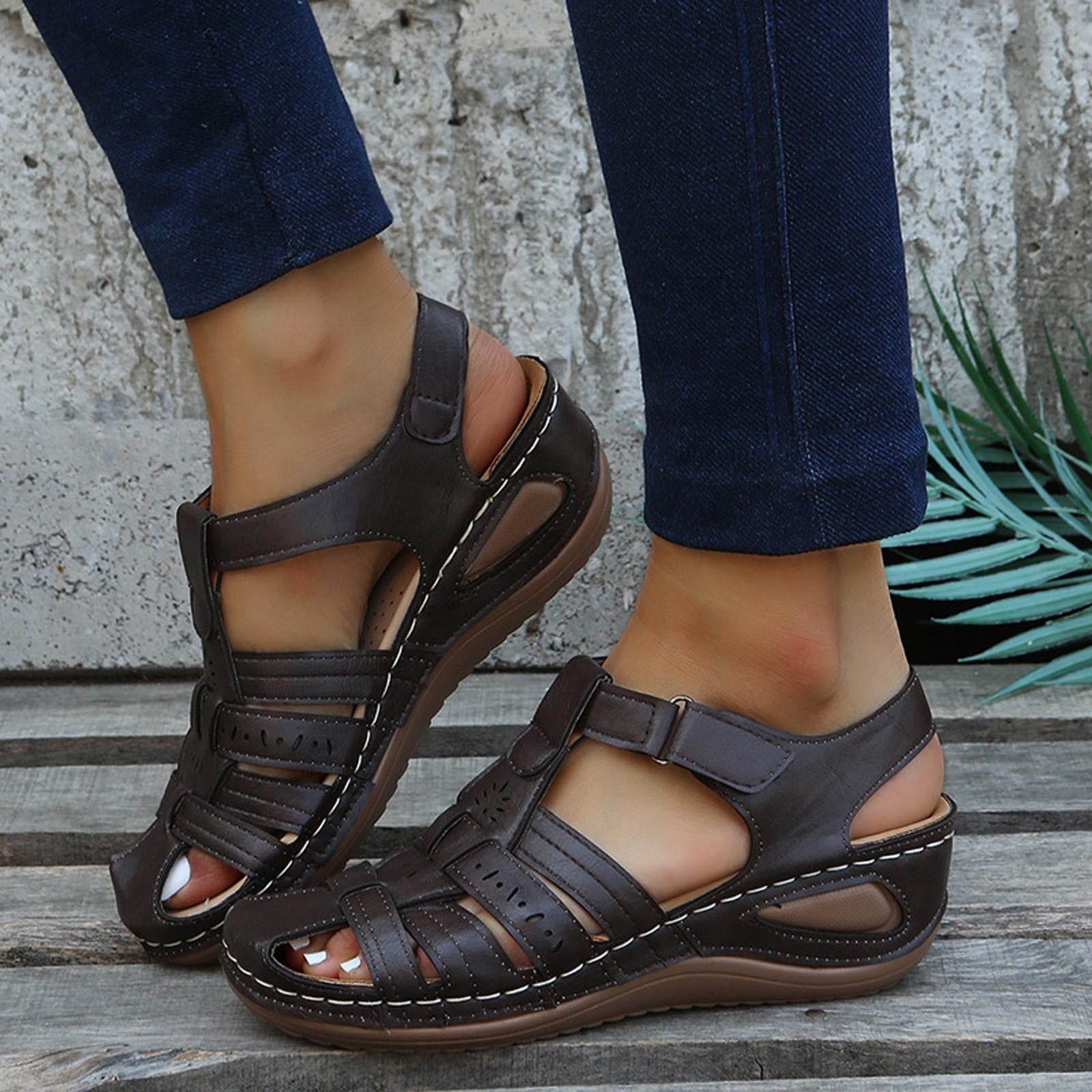 Leather closed shop toe sandals womens
