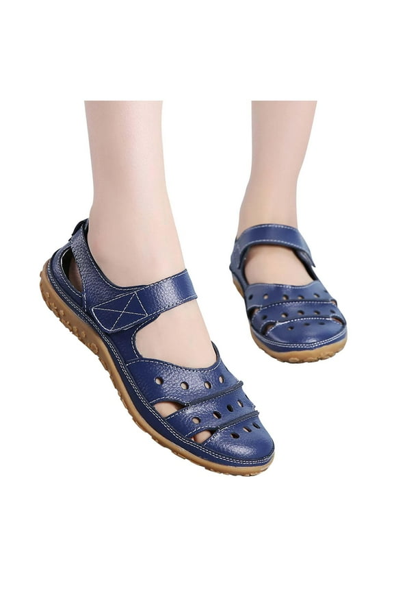 Closed Toe Sandals for Women Casual Summer 2023 Hollow Out Vintage Wedge Leather Sandal Gladiator Outdoor Orthopedic Shoes