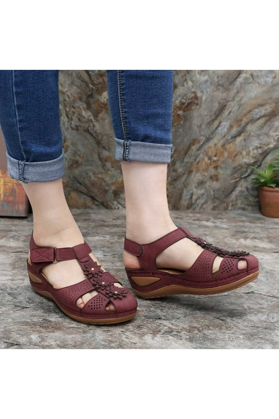 Closed Toe Sandals for Women Casual Summer 2023 Hollow Out Vintage Wedge Leather Sandal Gladiator Outdoor Orthopedic Shoes