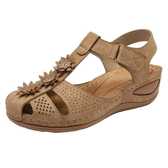 Closed Toe Sandals for Women Casual Summer 2023 Hollow Out Vintage Wedge Leather Sandal Gladiator Outdoor Orthopedic Shoes