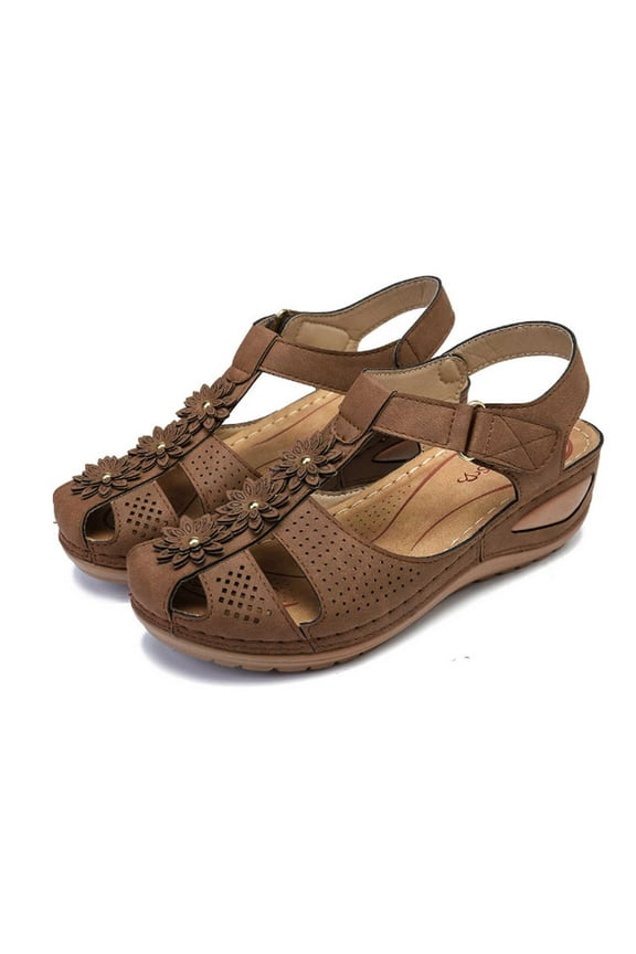 Closed Toe Sandals for Women Casual Summer Hollow Out Vintage Beach Bohemia Flip-Flop Comfy Wedge Sandal Gladiator Outdoor Shoes