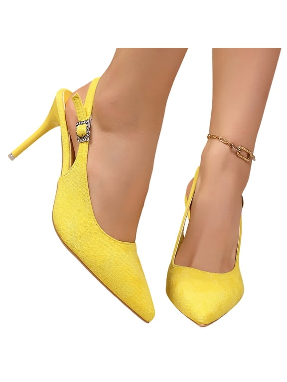 Closed Toe Slingback Heels Wedding High Stiletto Heel for Women Pointed Toe Pumps Shoes Women's Casual Solid Color Metal Chain Open Back Heel