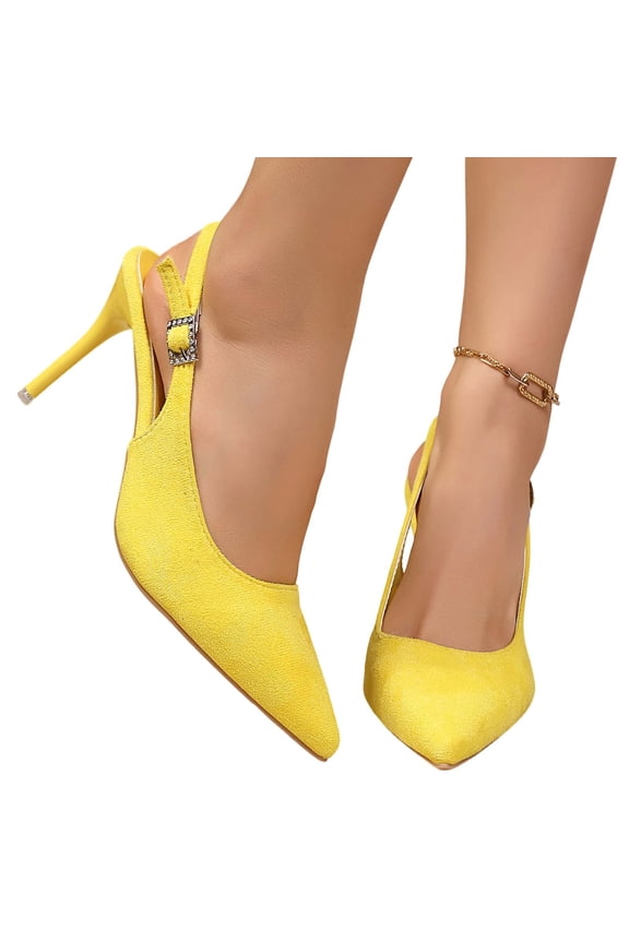 Closed Toe Slingback Heels Wedding High Stiletto Heel for Women Pointed Toe Pumps Shoes Women's Casual Solid Color Metal Chain Open Back Heel