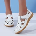 thumbnail image 1 of Closed Toe Summer Shoes for Women Dressy Comfy Beach Casual Peep Toe Sandals with Arch Support Vacation Non Slip Closed Toe Women's Retro Flat Sandals, Solid Color Hook & Loop Casual Outdoor Shoes, 1 of 4