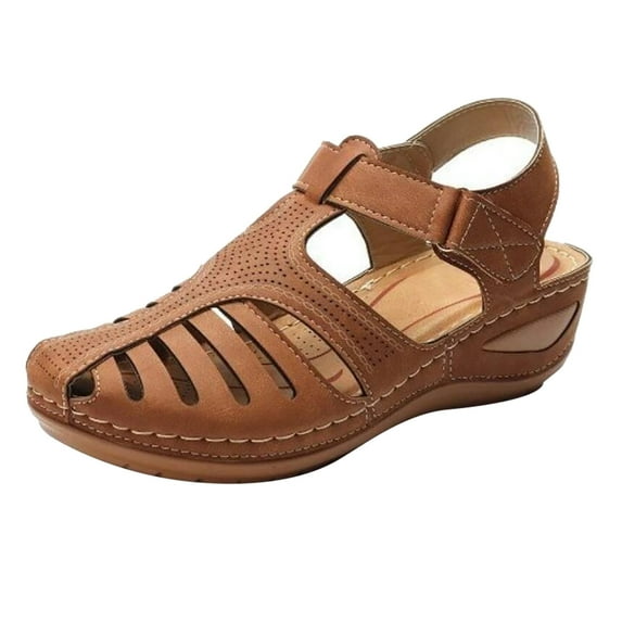 Closed Toe Wedge Sandals for Women, Arch Support Anti-Slip Sandals Soft Leather Posh Gladiator Sandal Shoes
