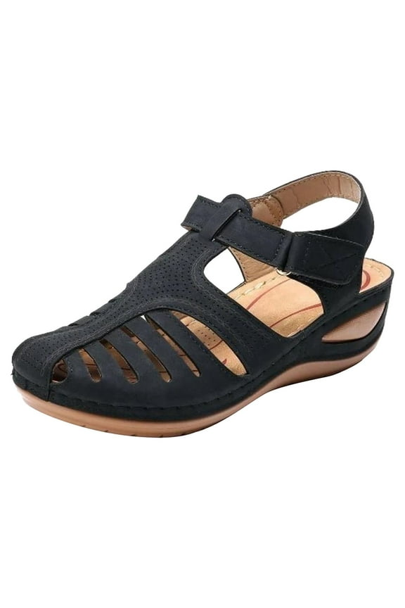 Closed Toe Wedge Sandals for Women, Arch Support Anti-Slip Sandals Soft Leather Posh Gladiator Sandal Shoes