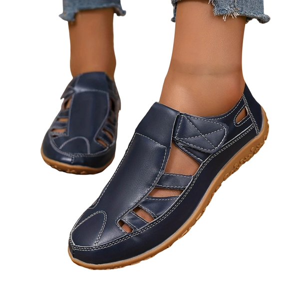 Closed Toe Work Sandals for Women 2025 Spring Summer Leather Non Slip Gladiator Flats Walking Shoes