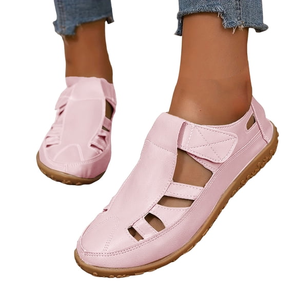 Closed Toe Work Sandals for Women 2025 Spring Summer Leather Non Slip Gladiator Flats Walking Shoes