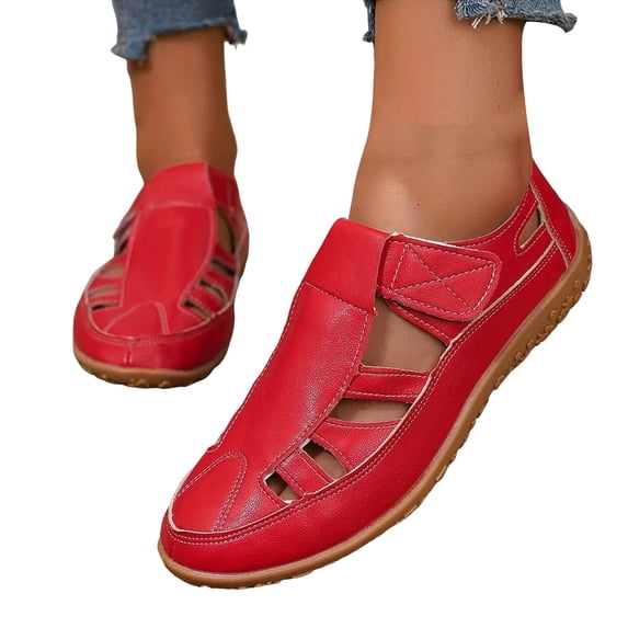 Closed Toe Work Sandals for Women 2025 Spring Summer Leather Non Slip Gladiator Flats Walking Shoes