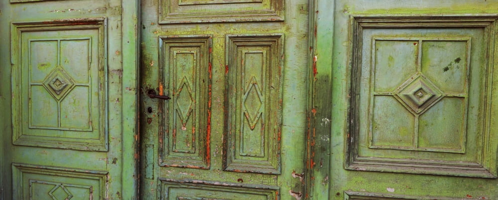 Closed door of a house Sibiu Transylvania Romania Canvas Art - Panoramic Images (27 x 9)