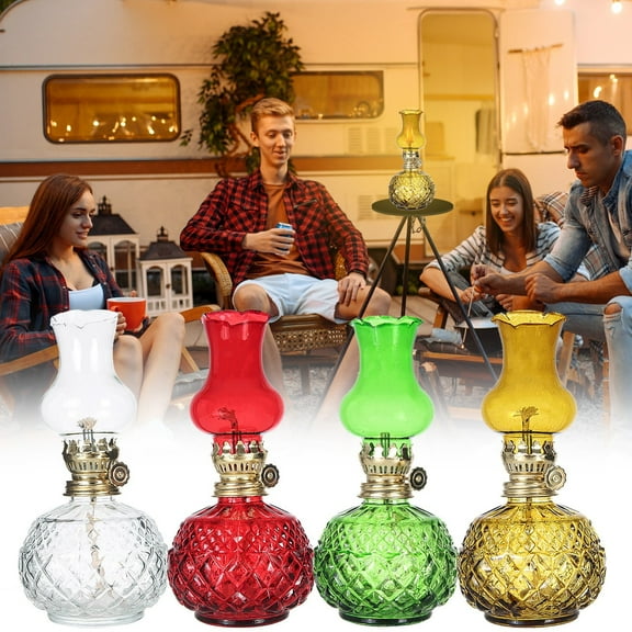 Room Decor Eguiwyn Glass Kerosene Indoor Retro Classic Burning Lights Oil Lamp for Home Bedroom Table Decorations Emergency Use Glass Lamp Transparent*1