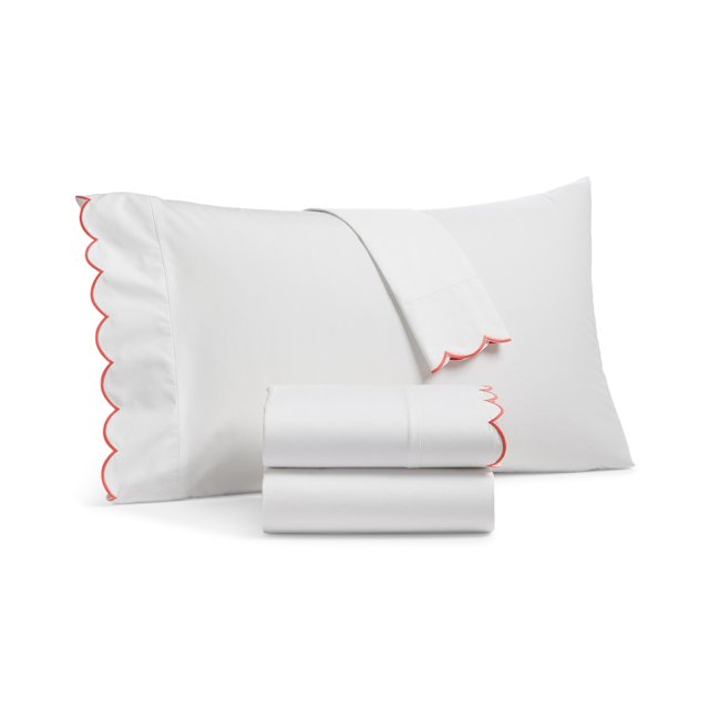 Closeout! Martha Stewart Collection Scalloped 400 Thread Count 100 Egyptian Cotton Percale 4Pc